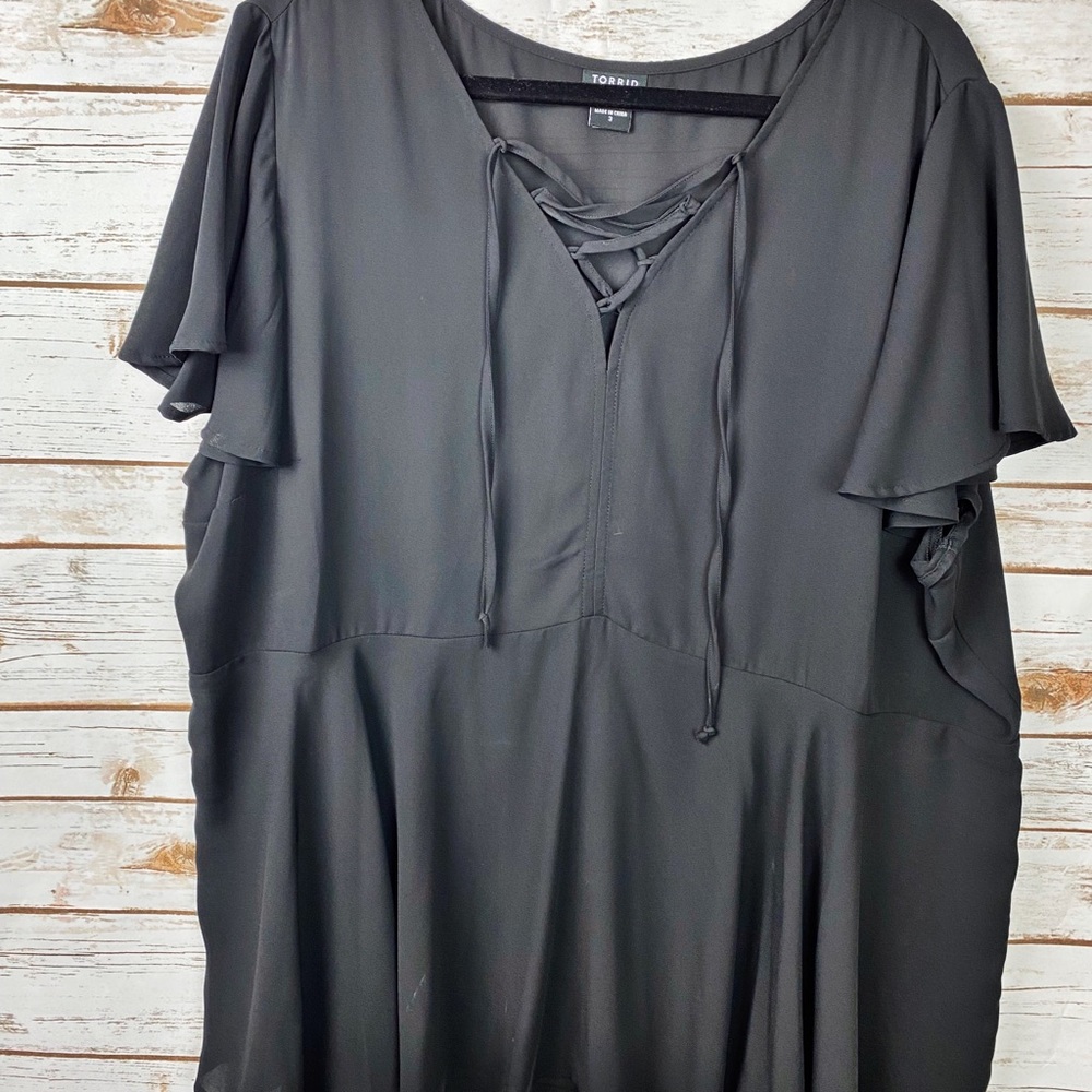 Torrid Plus Size Black Lace up Peplum Top Sz.3